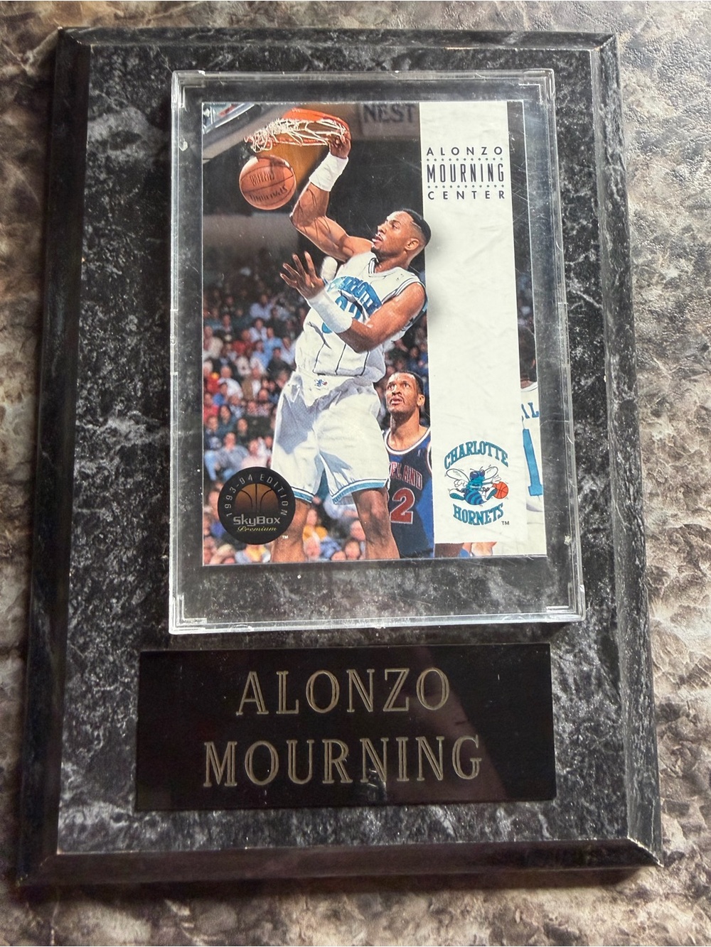 Alonzo Mourning Black Marble Plaque with Sports Card